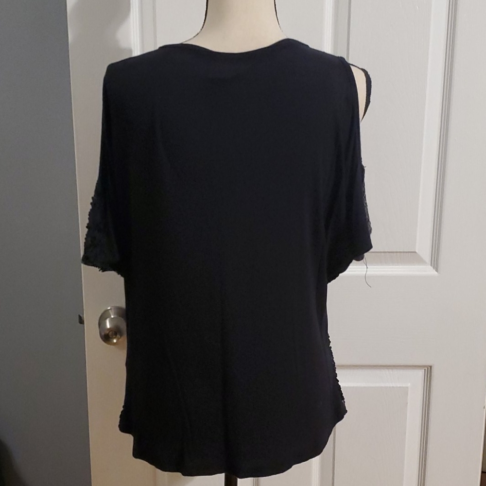 VENUS black sequin front cold shoulder top - Picture 4 of 5